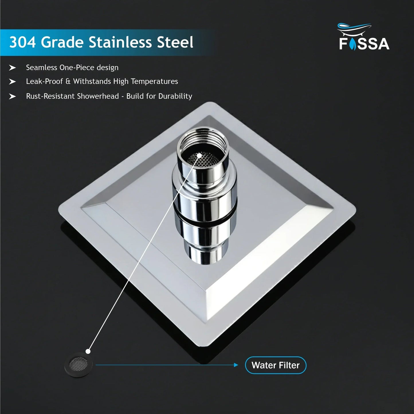 Ultra (4x4 Inches) 304- Grade Stainless Steel Chrome Finish Overhead Shower With Arm (9 Inch)