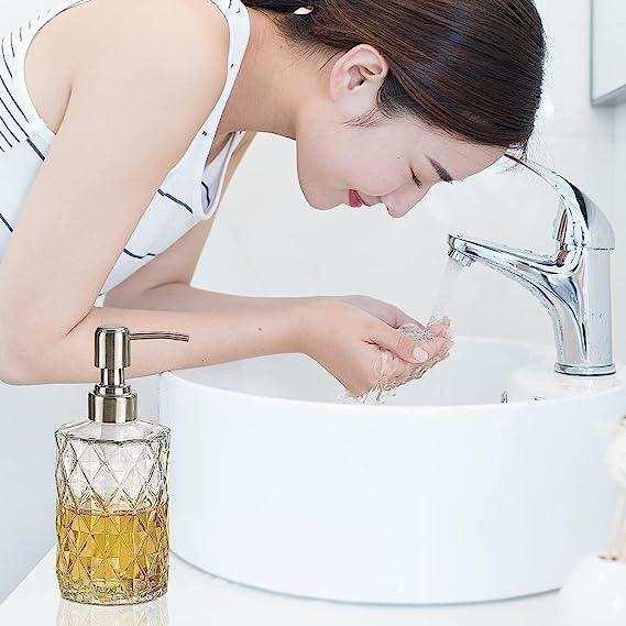 350ml Diamond White Glass Soap Dispenser with 304 Stainless Steel Pump-4