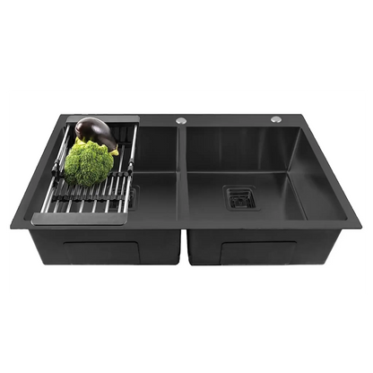 304 Handmade (45"x20"x10) Inch Stainless Steel Double Bowl Black Kitchen Sink With Tap Hole-0