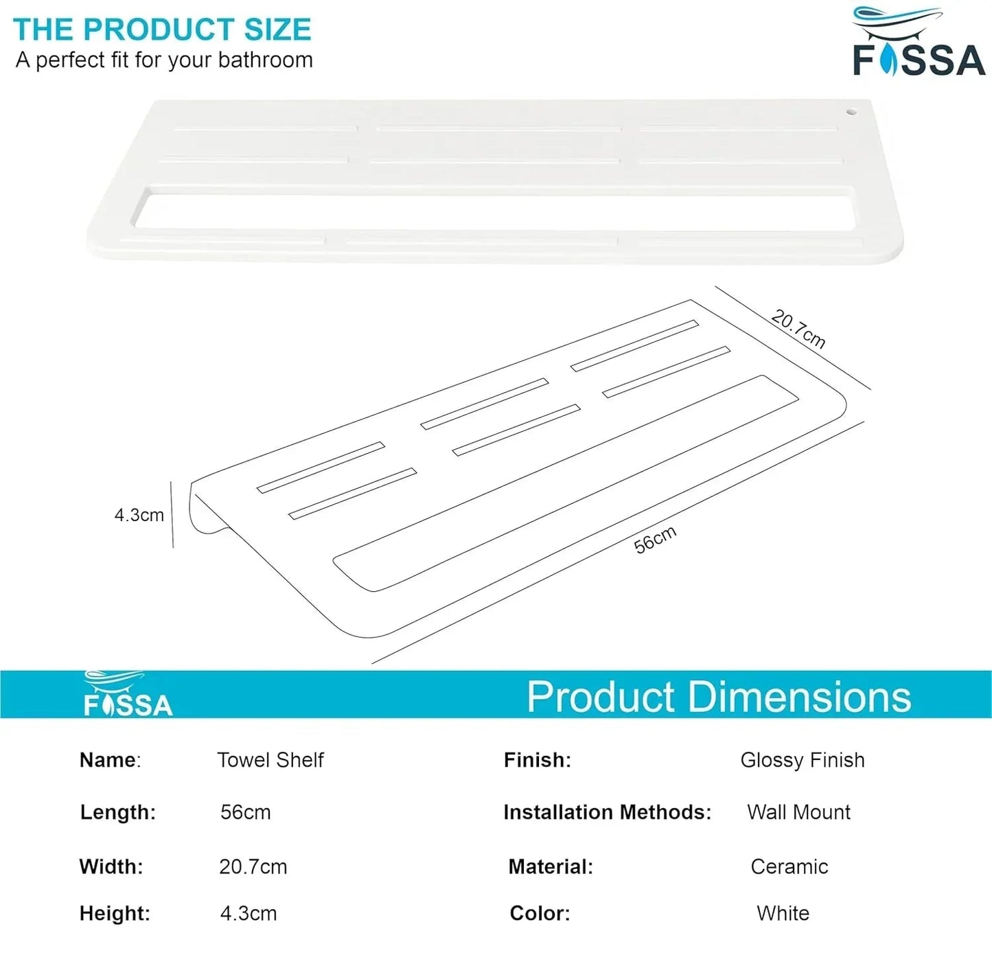 Ceramic Wall Mounted Towel Shelf White Quartz (RW-127)-1