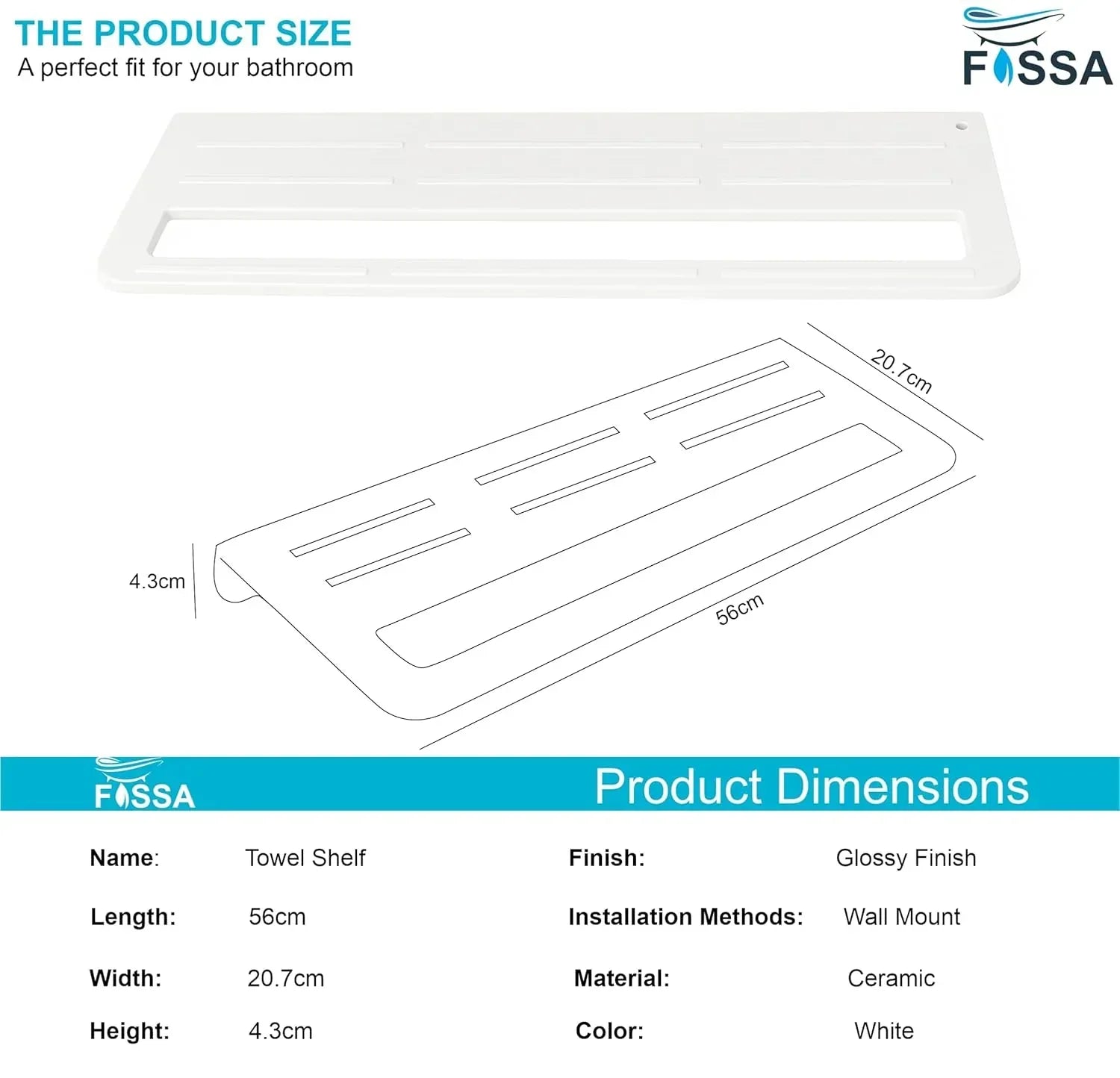 Ceramic Wall Mounted Towel Shelf White Quartz (RW-127)-1