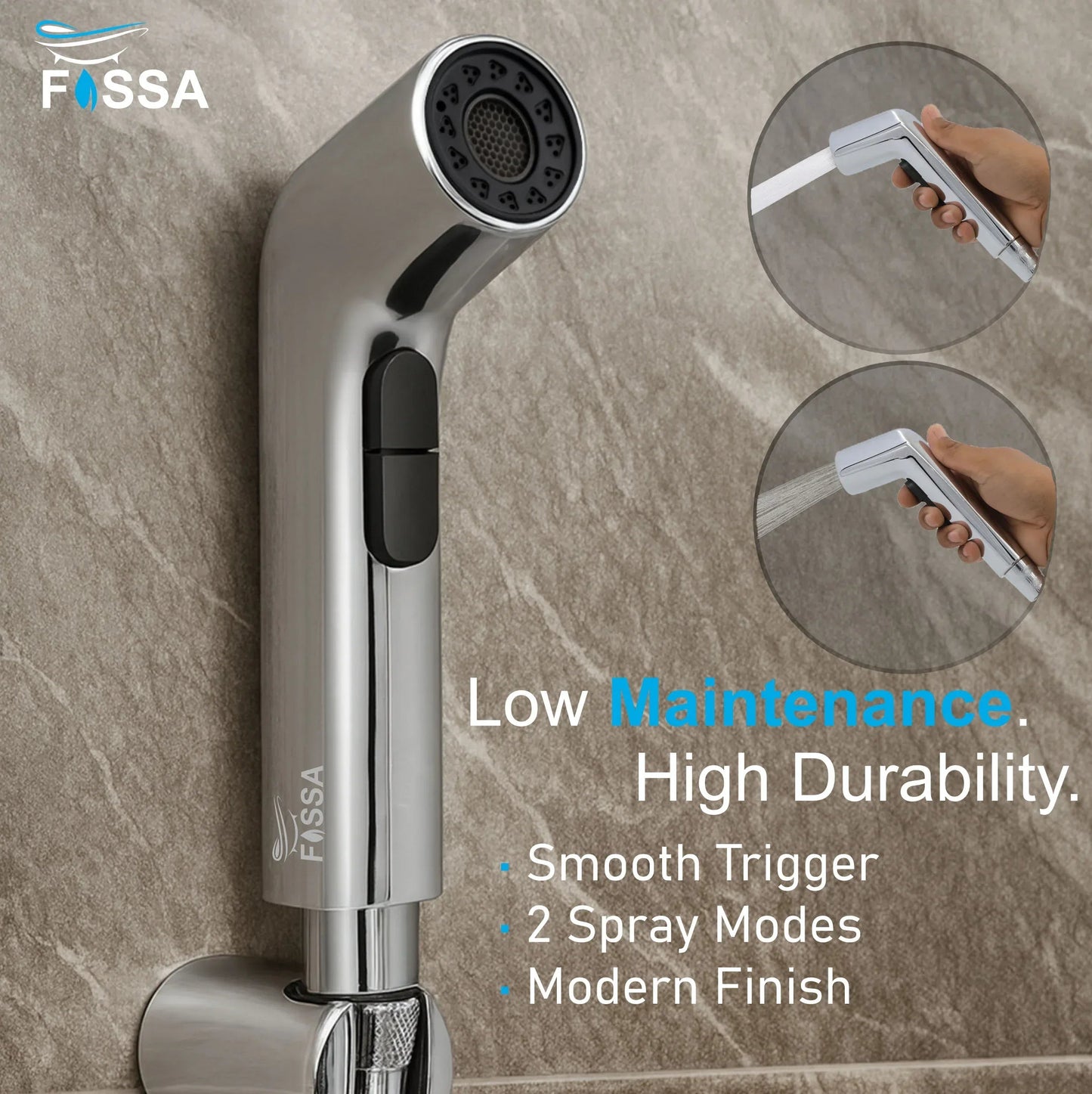 Hydra Silver ABS Health Faucet with 1 Meter 304-Grade SS Hose Pipe & Hook