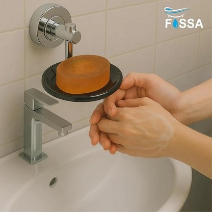 Round Stainless Steel Wall Mounted Soap Dish – Silver + Black