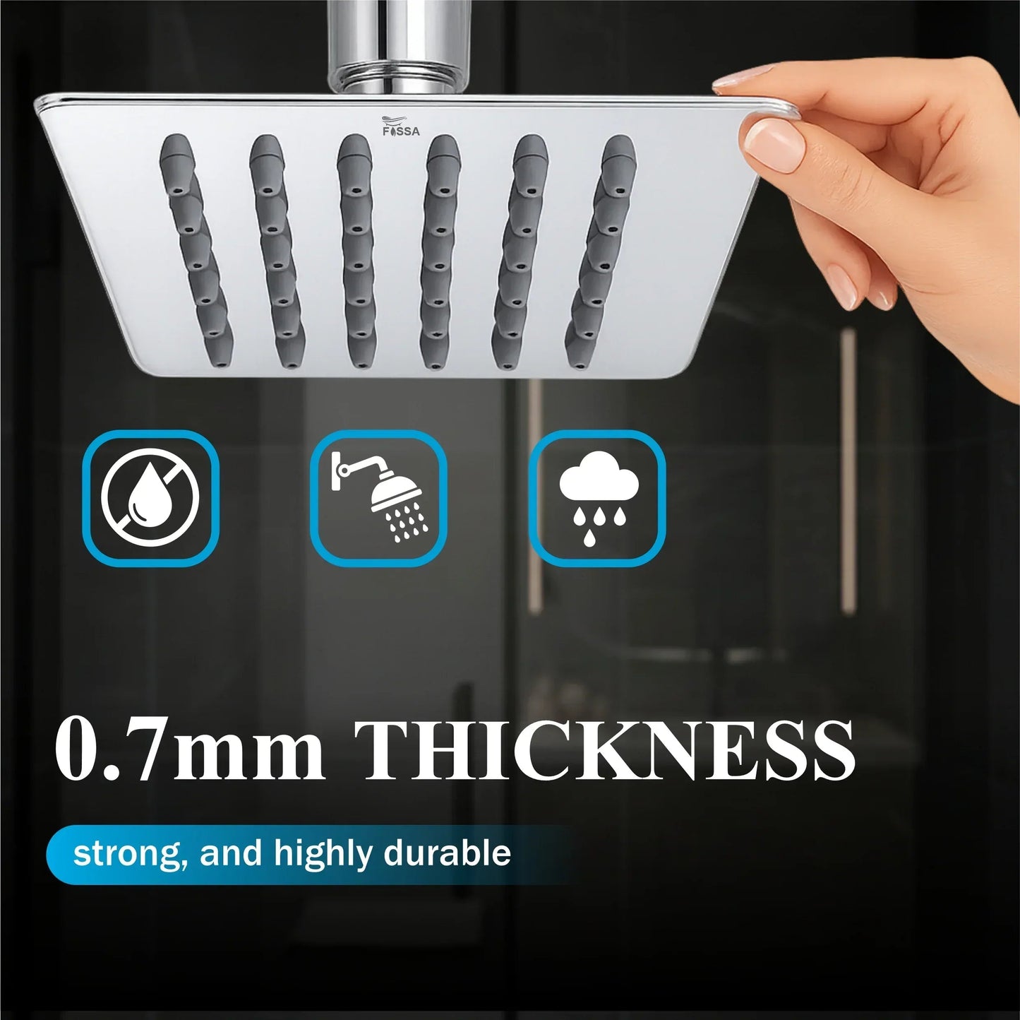 Ultra (4x4 Inches) 304- Grade Stainless Steel Chrome Finish Overhead Shower With Arm (9 Inch)