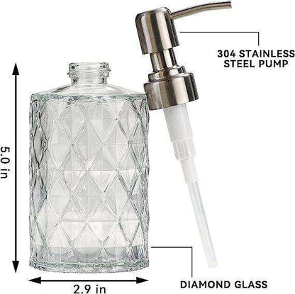350ml Diamond White Glass Soap Dispenser with 304 Stainless Steel Pump-1