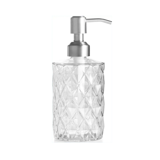 350ml Diamond White Glass Soap Dispenser with 304 Stainless Steel Pump-0