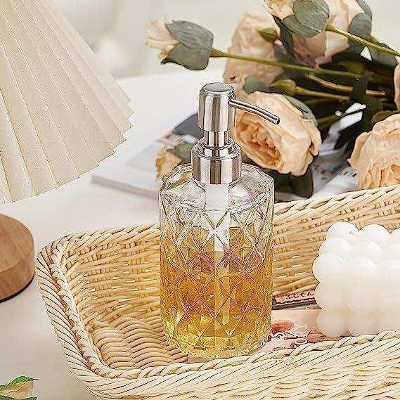 350ml Diamond White Glass Soap Dispenser with 304 Stainless Steel Pump-3