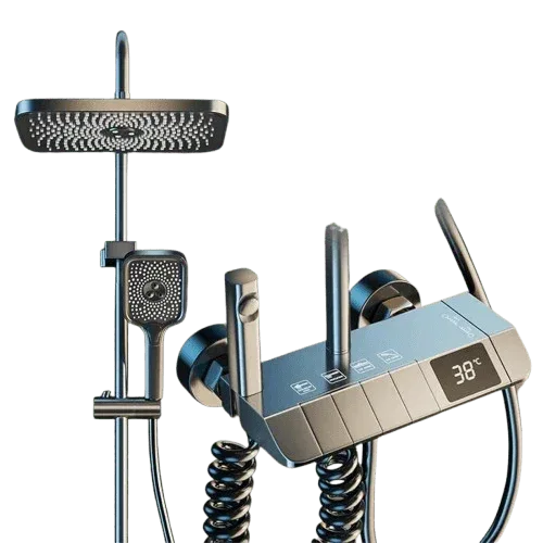 Smart Shower Panel LED With Piano Button Set (Black)-0
