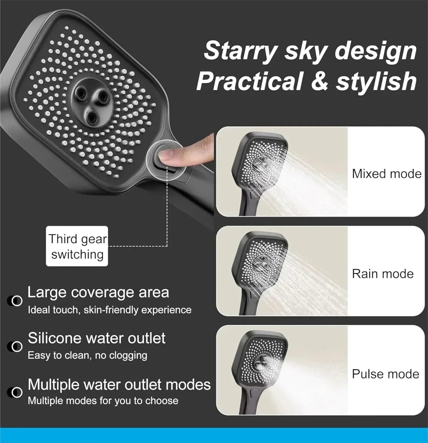 Smart Shower Panel LED With Piano Button Set (Black)-3
